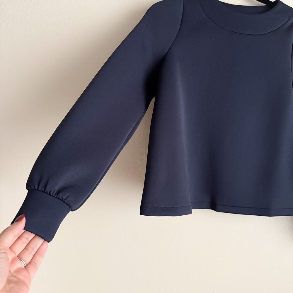Stella & Dot Navy Blue Crush It Bow Back Structured Blouse Small - Picture 3 of 9